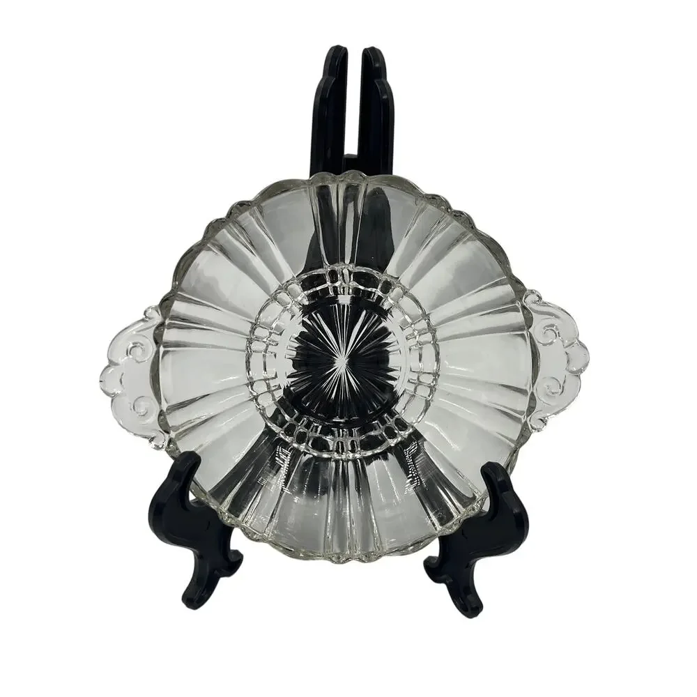 Vintage Clear Glass Textured Bowl Sea Shell Handles Candy Dish Serving‎ Bowl